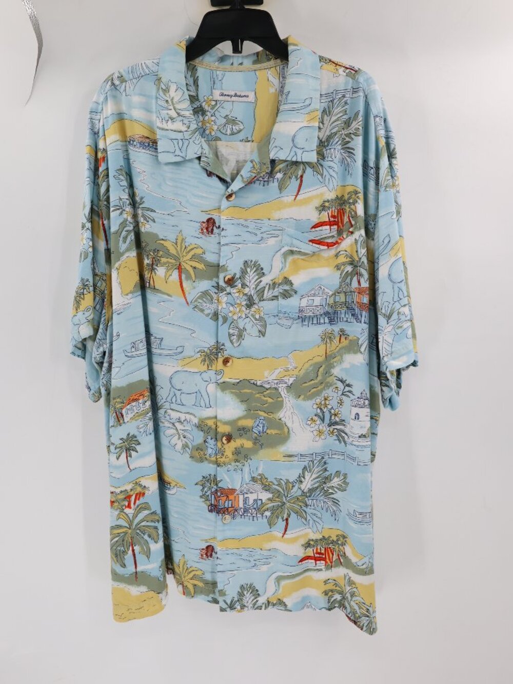 Tommy Bahama Hawaiian Shirt Mens 3XL Tiger Elephant safari Button Up Boat Beach